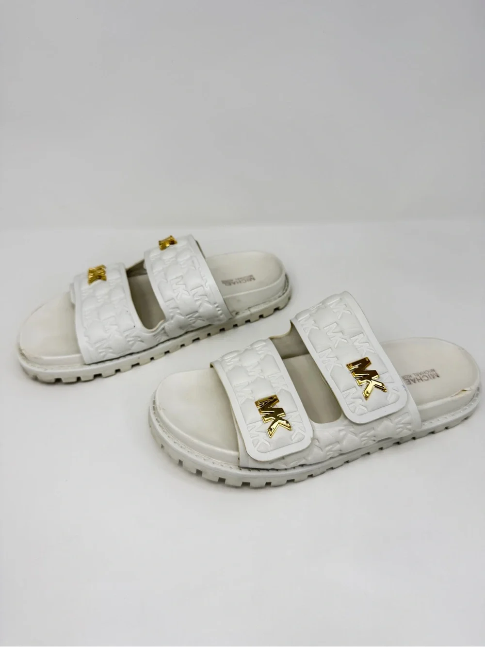 Michael Kors White MK Logo Slide Sandals Women 8.5M
